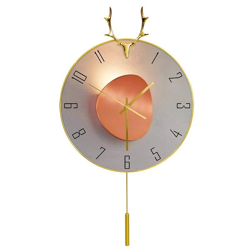 Nordic Light luxury deer head clock household wall clock living room personality swing clock wall watch fashion decorative clock