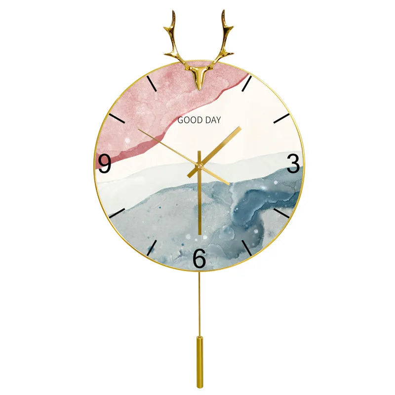 Nordic Light luxury deer head clock household wall clock living room personality swing clock wall watch fashion decorative clock