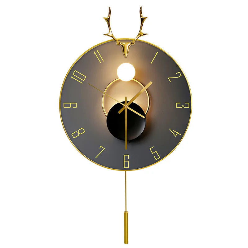 Nordic Light luxury deer head clock household wall clock living room personality swing clock wall watch fashion decorative clock