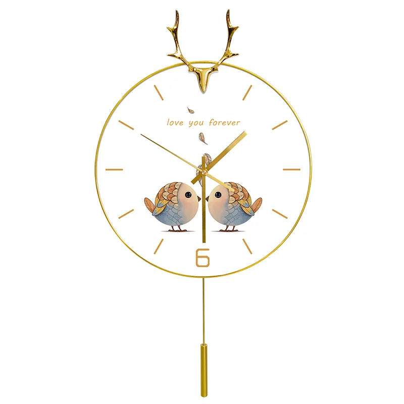 Nordic Light luxury deer head clock household wall clock living room personality swing clock wall watch fashion decorative clock