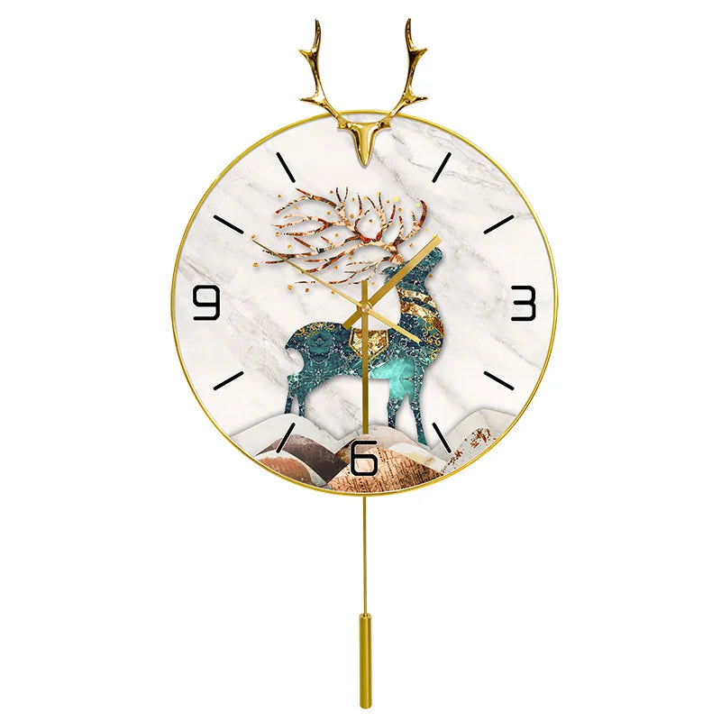 Nordic Light luxury deer head clock household wall clock living room personality swing clock wall watch fashion decorative clock