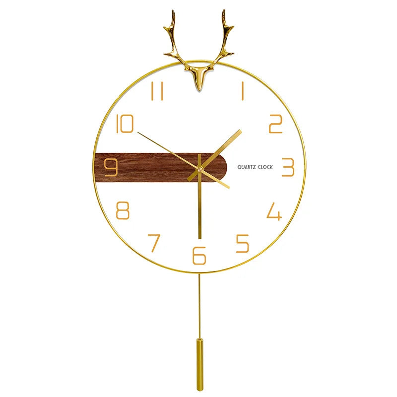 Nordic Light luxury deer head clock household wall clock living room personality swing clock wall watch fashion decorative clock