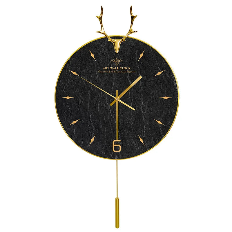 Nordic Light luxury deer head clock household wall clock living room personality swing clock wall watch fashion decorative clock