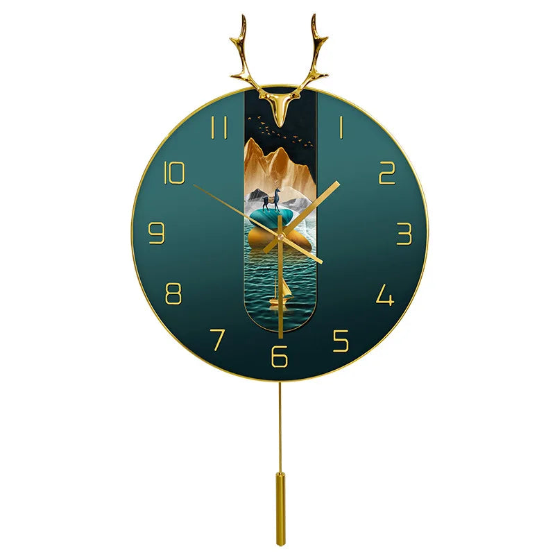 Nordic Light luxury deer head clock household wall clock living room personality swing clock wall watch fashion decorative clock