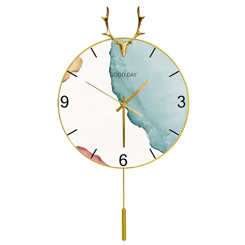 Nordic Light luxury deer head clock household wall clock living room personality swing clock wall watch fashion decorative clock