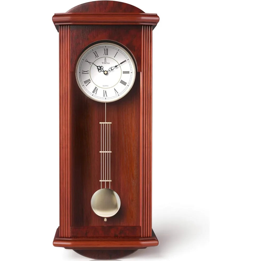 Silent decorative wooden clock with swinging pendulum, suitable for living room, kitchen, office and home decoration,