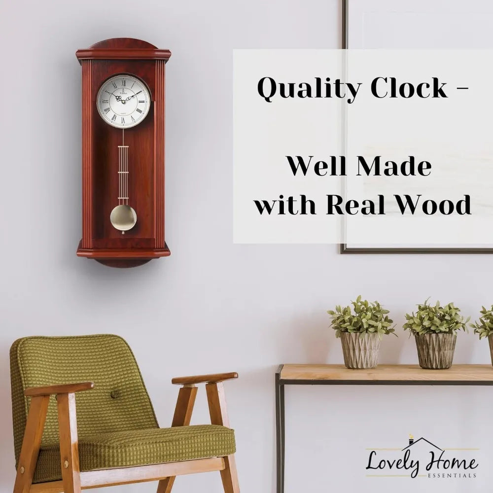 Silent decorative wooden clock with swinging pendulum, suitable for living room, kitchen, office and home decoration,